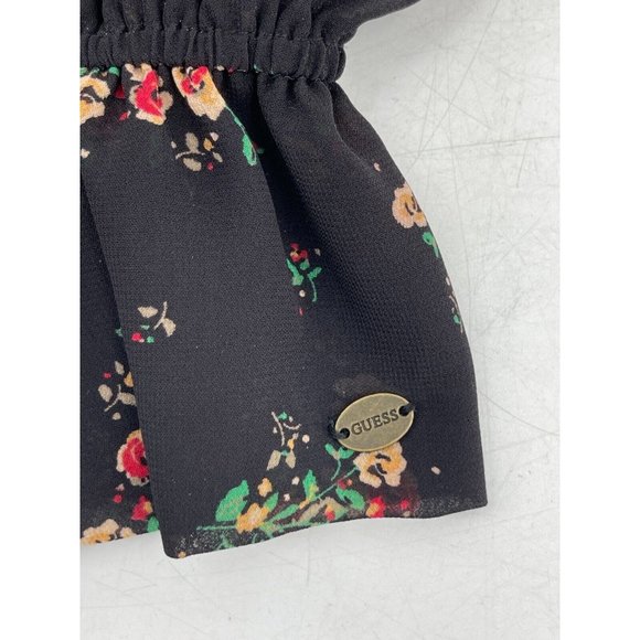 Guess Women's Sheer Short Sleeve Black Floral Peasant Boho Top Blouse Size XS - Picture 10 of 15